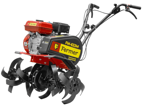 Мотокультиватор Fermer FM-633 M с бензиновым двигателем мощностью 7,5 л.с., почвенными фрезами с дополнительными съемными секциями
