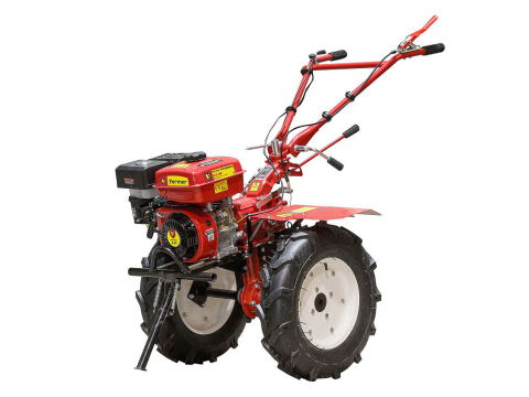 Культиватор Fermer FM-808MXL с колесами 5,00-12, бензиновым двигателем мощностью 8 л.с., пониженной передачей, шестеренчатым редуктором, почвенными фрезами