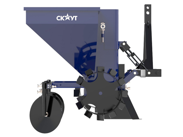 Двухрядная картофелесажалка Скаут PL-70/2 с двумя бункерами по 70 литров, грунтозацепами для минитрактора